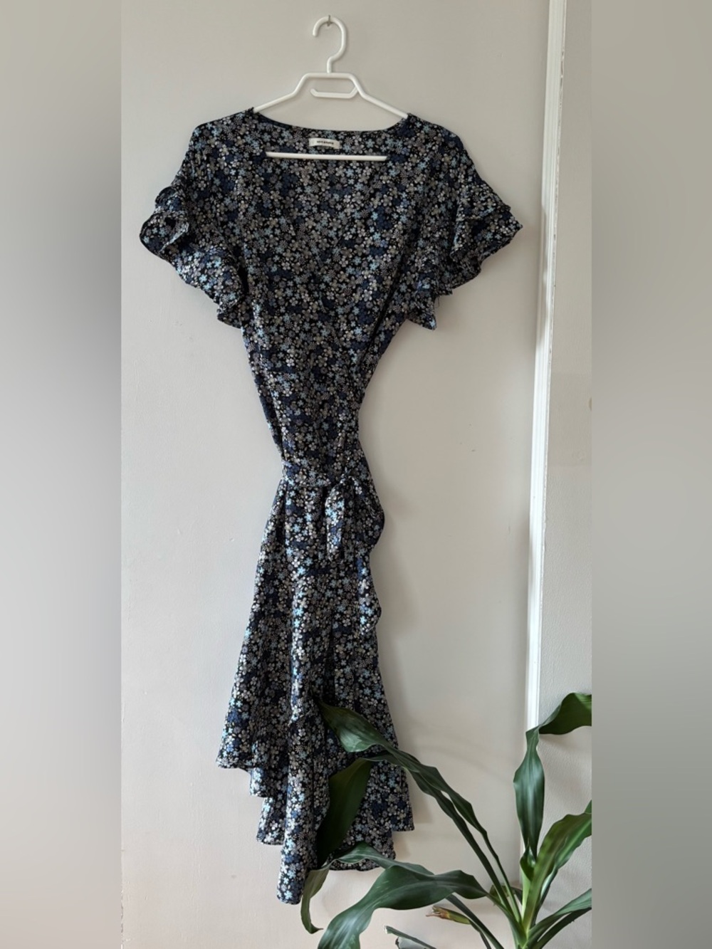 Max Studio Navy Floral Midi Wrap Dress